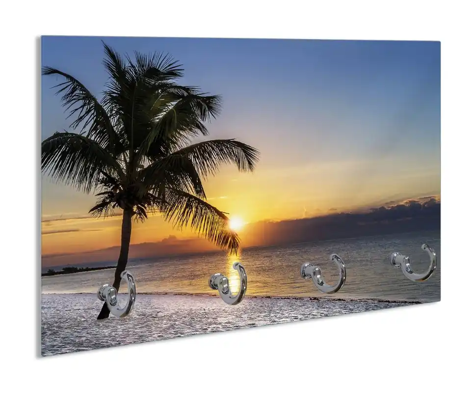 Schlüsselbrett Palme am Strand - Sonnenuntergang über dem Meer Saisonangebot