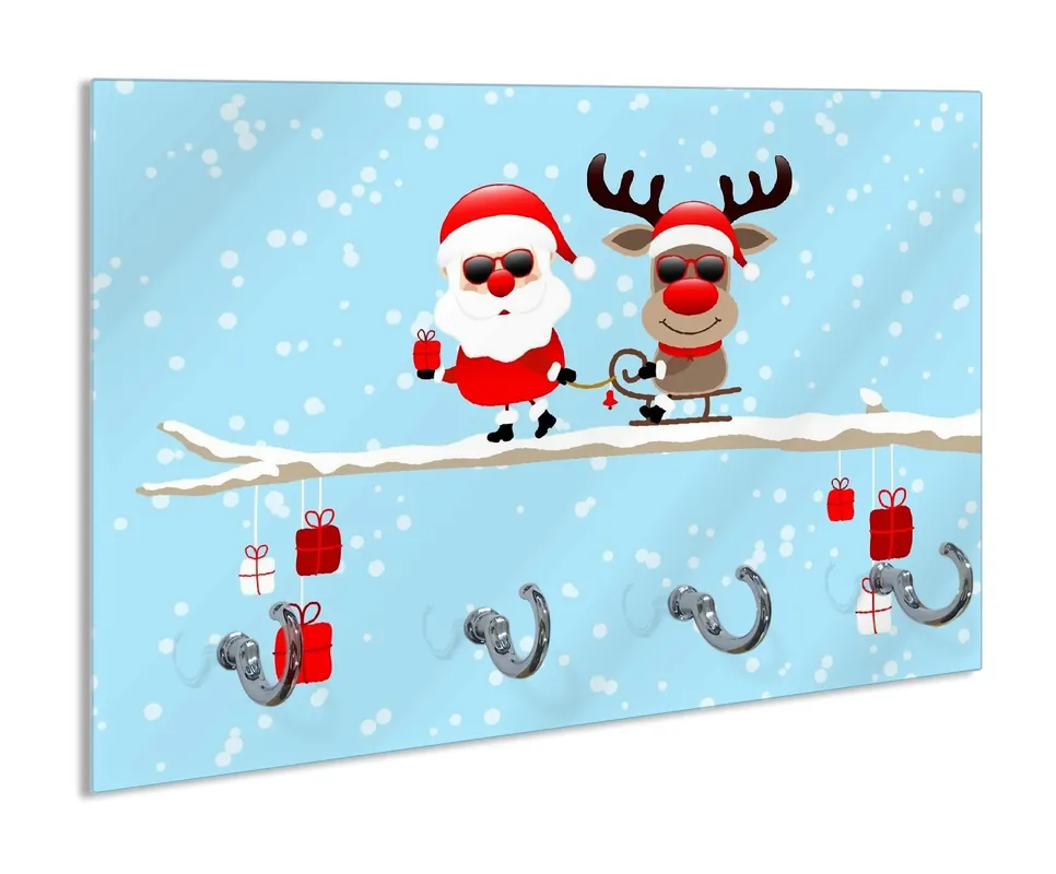 Finale Aktion Schlüsselbrett Cooler Weihnachtsmann mit Rentier auf einem Ast