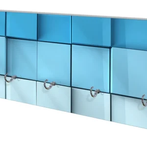 Begrenztes Angebot Wandgarderobe aus Glas Blau-weiße Kisten Schachteln Muster