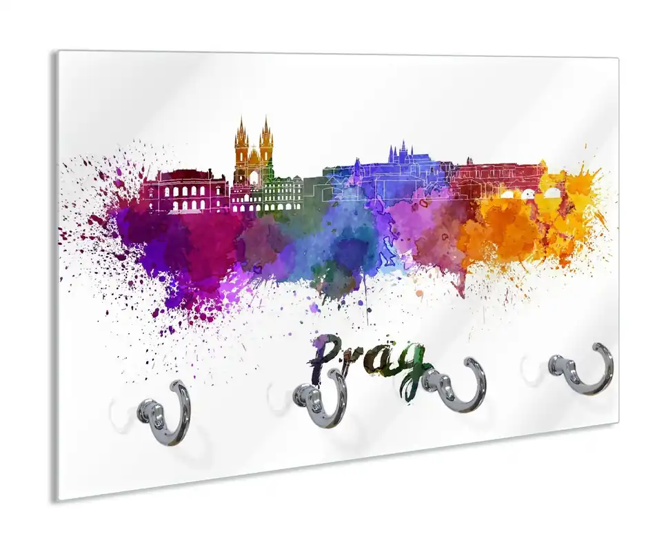 Sofort Bestellen Schlüsselbrett Städte als Aquarell - Skyline von Prag