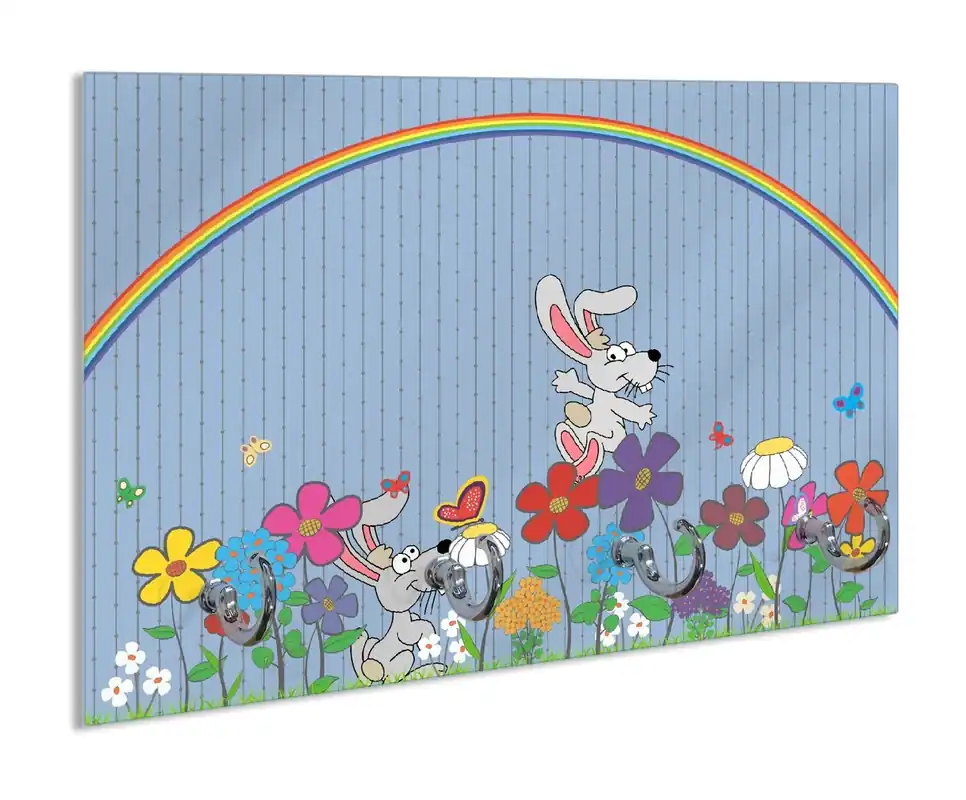 Gratis Versand Schlüsselbrett Süße Hasen unter einem Regenbogen