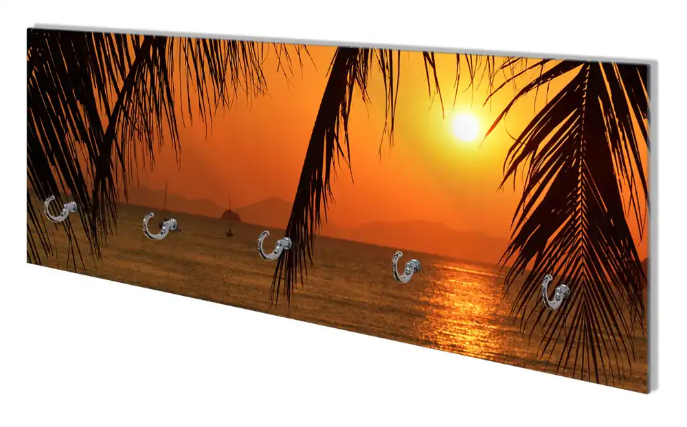 Preiswert Wandgarderobe aus Glas Sonnenuntergang unter Palmenblättern