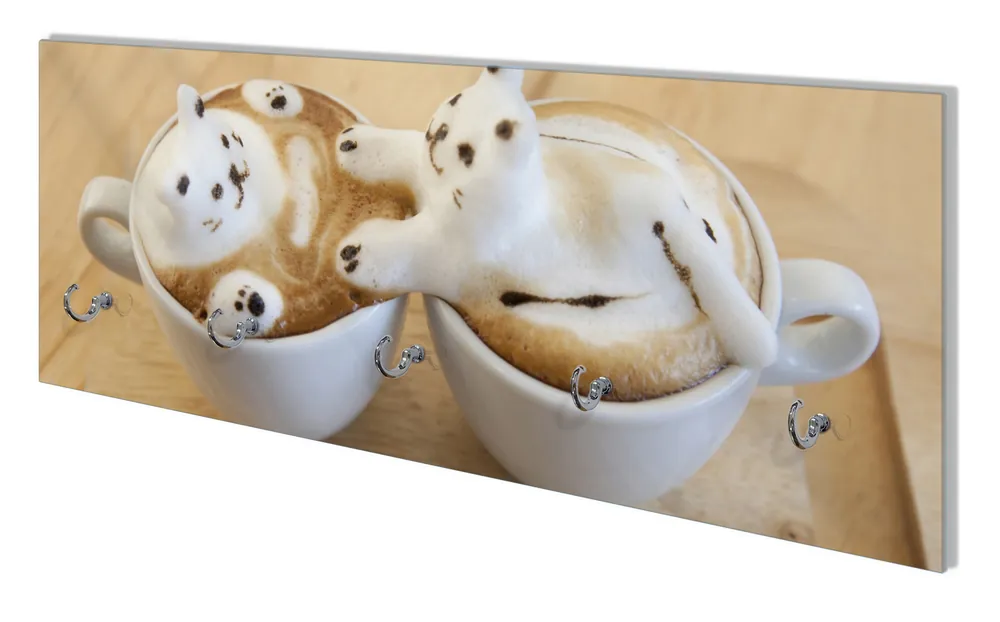 Billig Wandgarderobe aus Glas Süße Milchschaum Katzen auf Kaffee