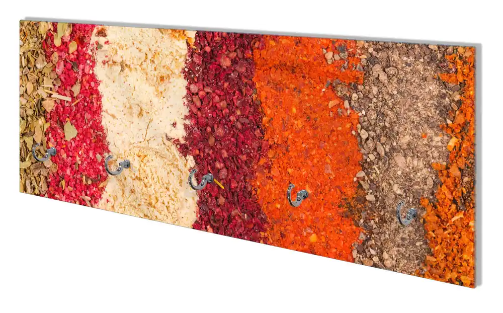Wandgarderobe aus Glas Bunte Gewürze in Streifen - Chili, Curry usw. Sonderangebot