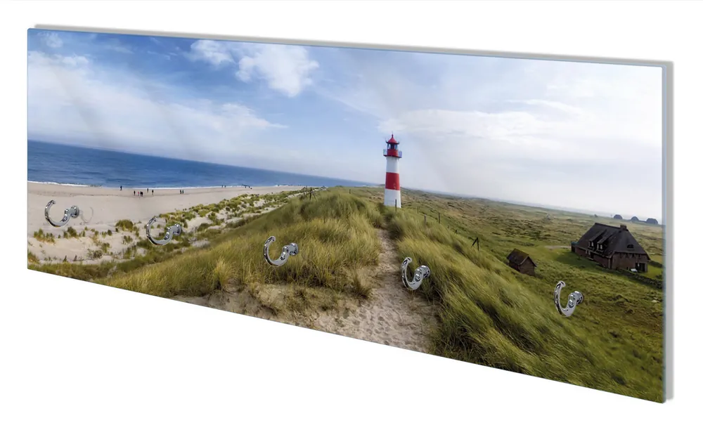 Wandgarderobe aus Glas Am Strand von Sylt Leuchtturm auf der Düne Panorama Rabatt