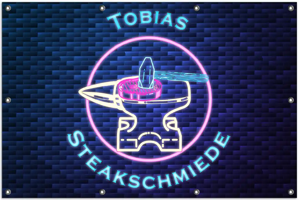 Neu Gartenposter Steakschmiede mit Wunschname 120 x 180 cm
