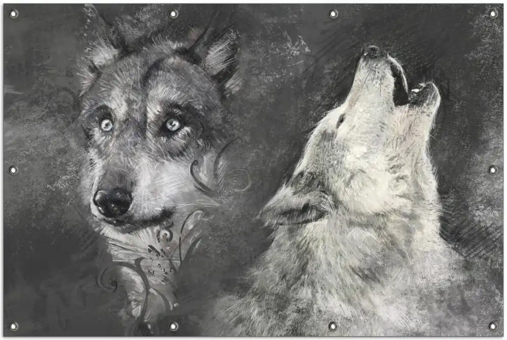 Gartenposter Zeichnung von Wölfen 100 x 150 cm Billig
