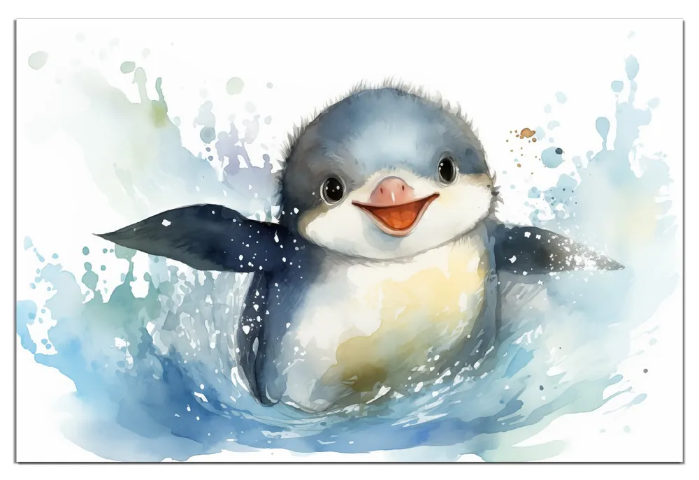 Highlight Wasserfestes Poster Pinguin in Aquarell Rund. 90 cm Durchmesser, selbstklebende Folie mit Schutzlaminat