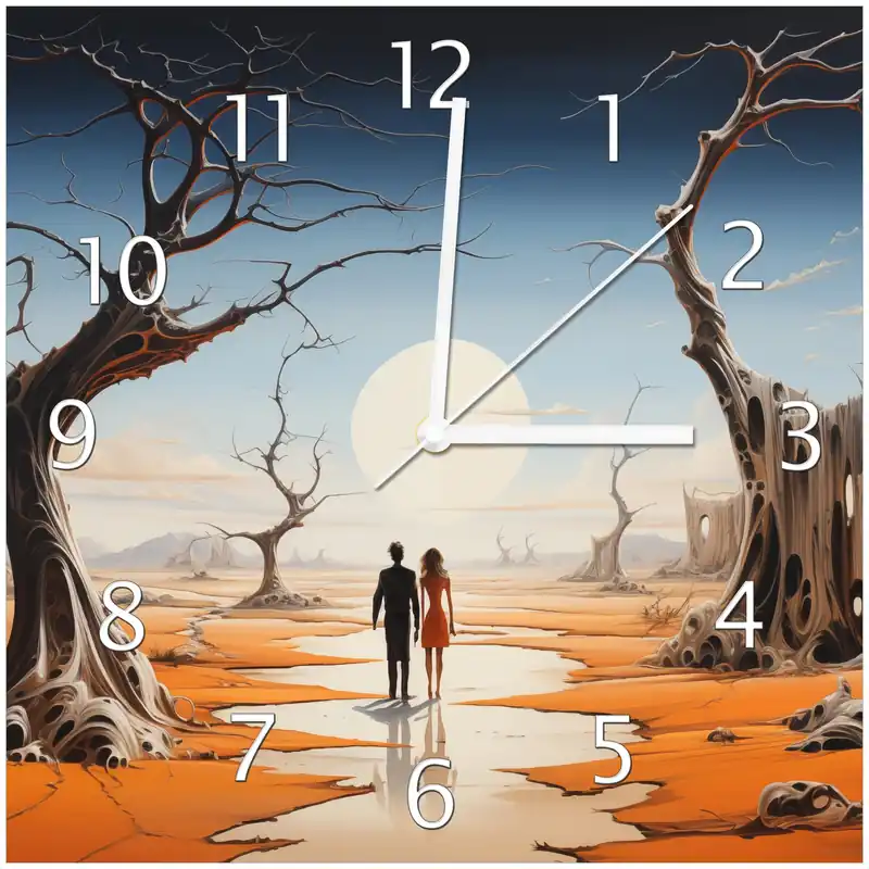 Wanduhr aus Glas Wüstenwanderer mit weißen Zeigern, 20 x 20 cm Mega-Angebot