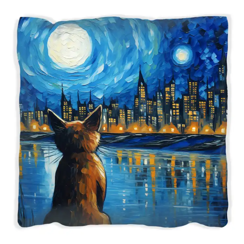 Kissen Katze im Mondschein 60 x 60 cm, weiß Abverkauf