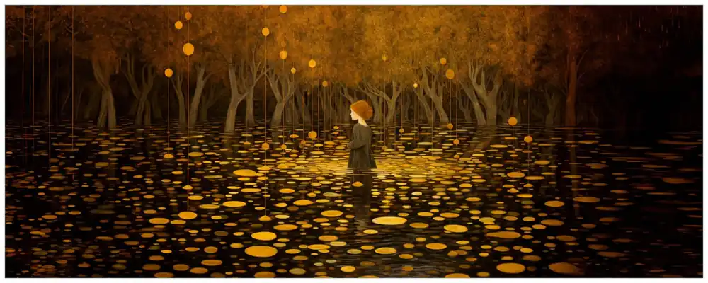 Selbstklebendes Poster Goldener Wald 50 x 125 cm Ausverkauf