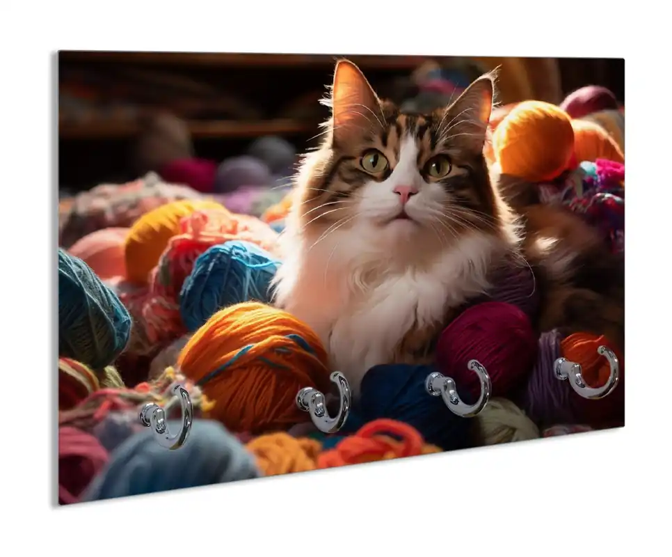 Schlüsselbrett Katze in einem Berg von Wollknäuel Rabatt