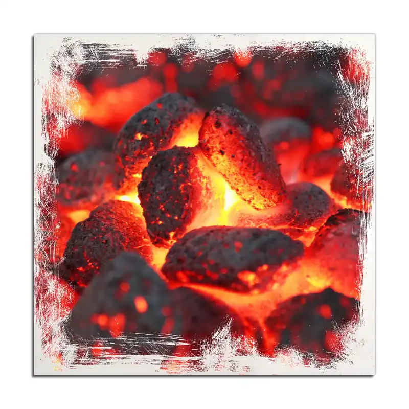 Begrenztes Angebot Holzbild Glühende Kohlen im Kamin 40 x 40 cm