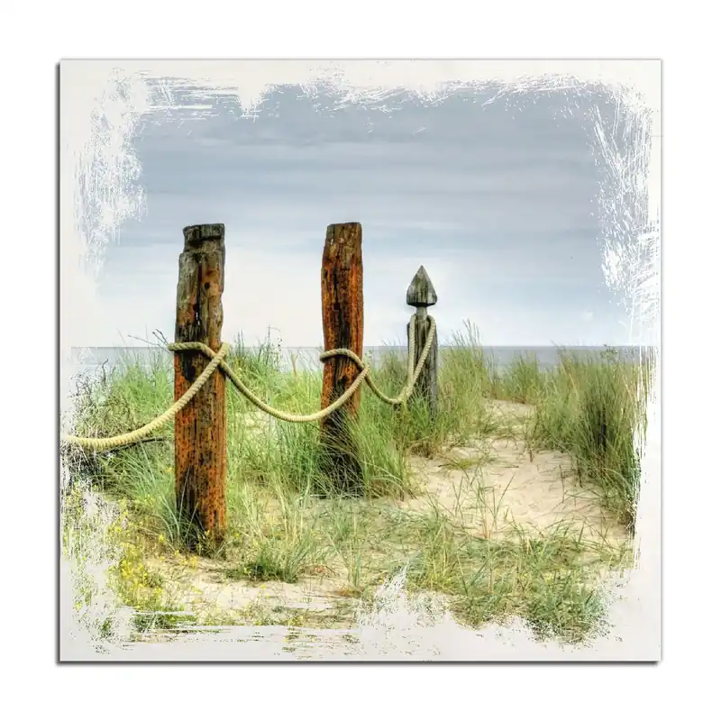 Neu Im Sortiment Holzbild Düne am Strand mit Holzpfahl 50 x 50 cm
