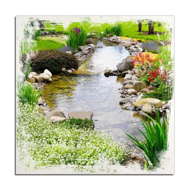 Neuheit Holzbild Blumen am Teich 40 x 40 cm
