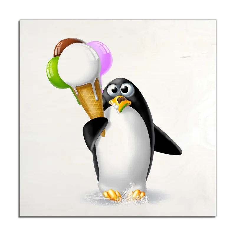 Kostenloser Rückversand Holzbild Süßer Eis Pinguin 40 x 40 cm