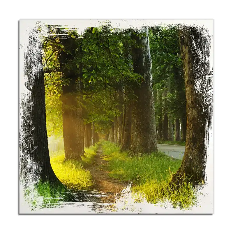 Holzbild Allee bei Sonnenuntergang 40 x 40 cm Nur Heute