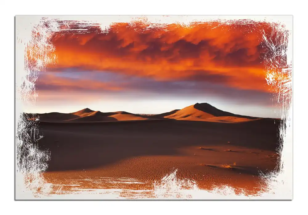 Expressversand Holzbild Sahara Wüste II - Sanddünen im Sonnenuntergang 60 x 90 cm