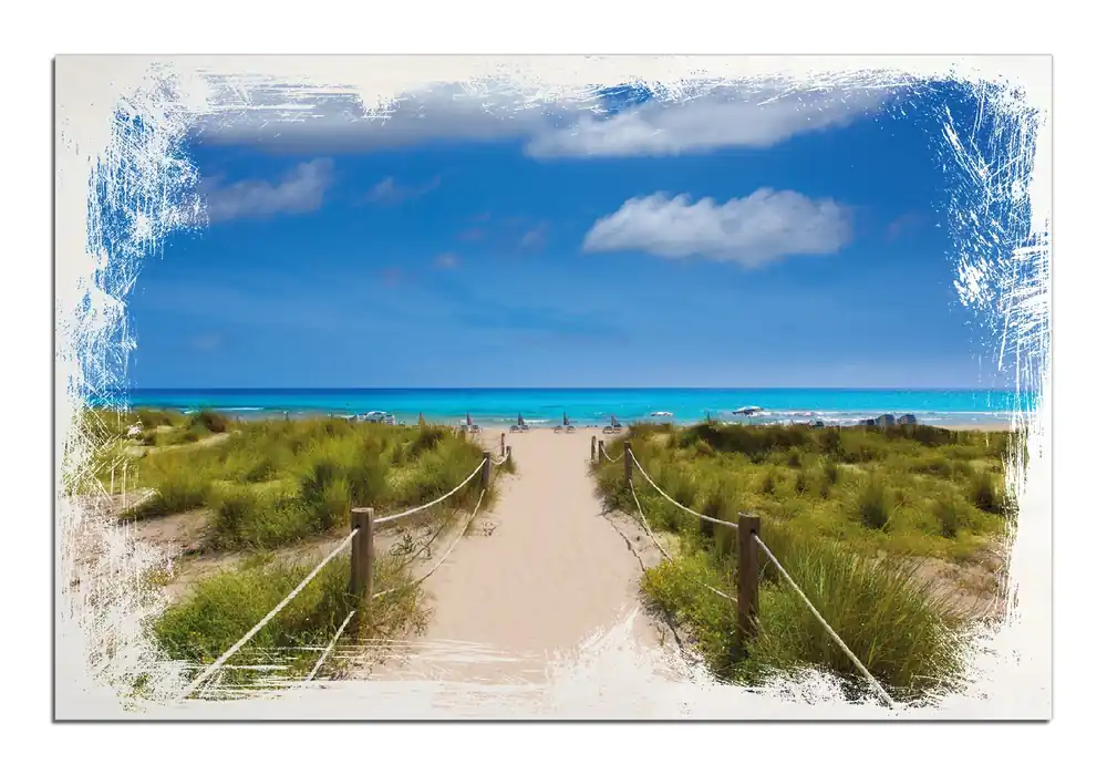 Versand Am Gleichen Tag Holzbild Sandweg zum blauen Meer mit blauem Himmel 60 x 90 cm