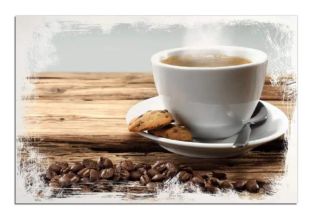 Holzbild Heiße Tasse Kaffee mit Kaffeebohnen 50 x 125 cm Jetzt Bestellen