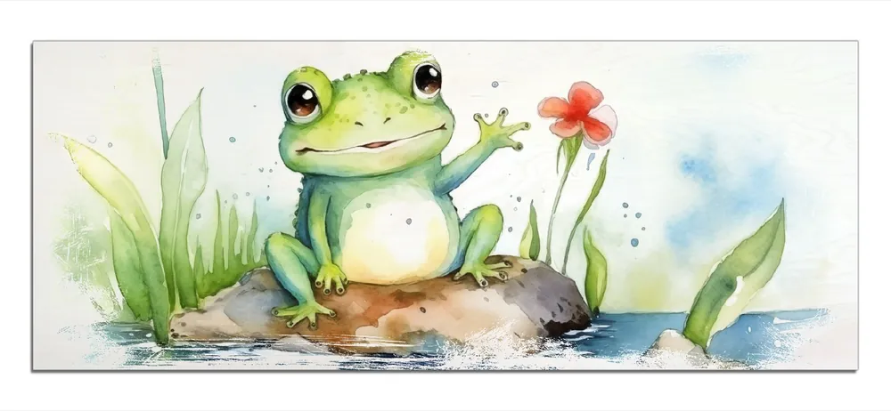 Bestpreis Holzbild Frosch in Aquarell 50 x 125 cm
