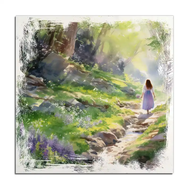 Abverkauf Holzbild Wanderung im Morgenlicht 60 x 90 cm