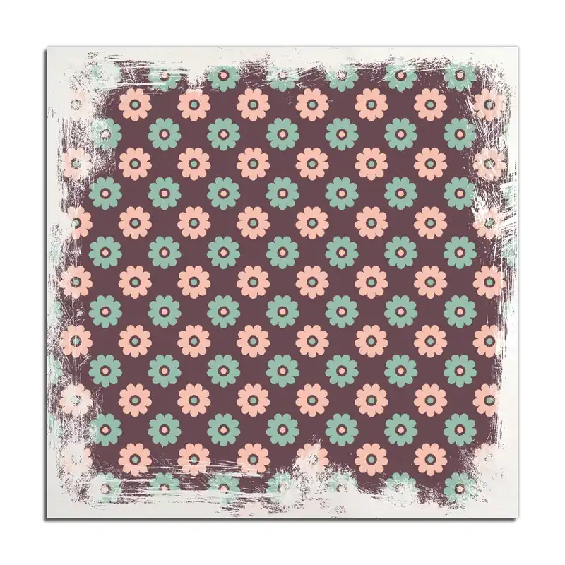 Holzbild Muster mit grünen und rosa-farbenen Blüten 50 x 50 cm Billig
