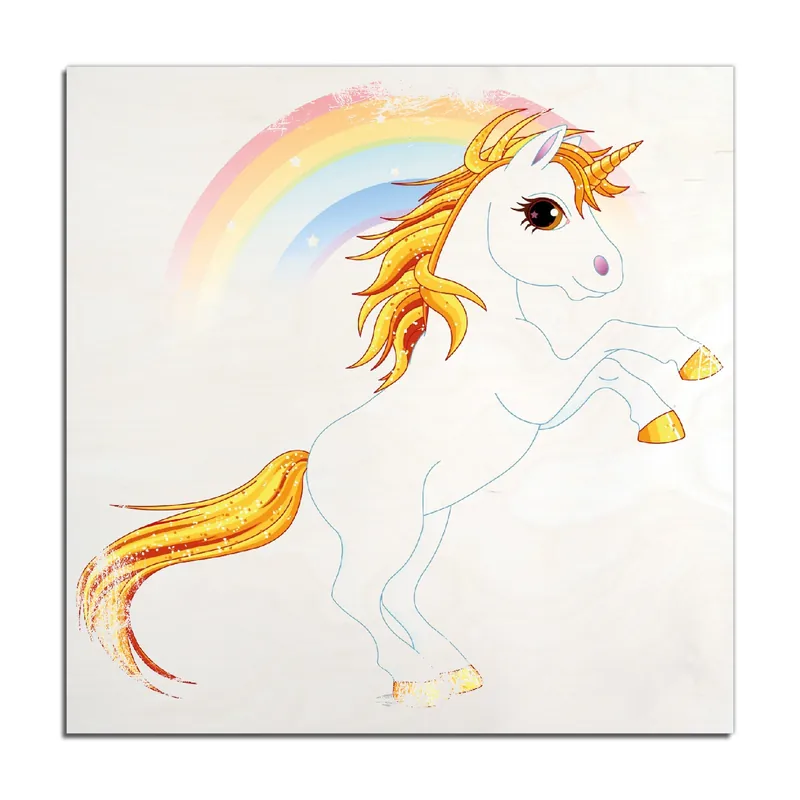 Holzbild Weißes Einhorn vor einem Regenbogen 50 x 50 cm Nur Für Kurze Zeit