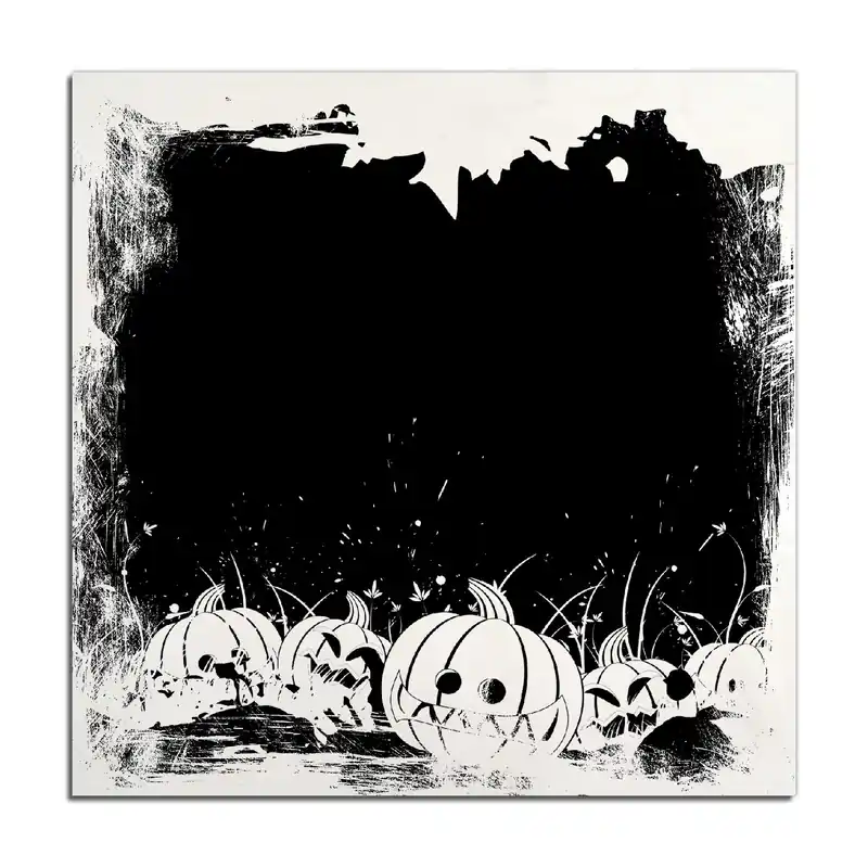 Angebot Holzbild Halloween - Kürbisse und Fledermäuse in schwarz-weiß, Comic Stil 50 x 125 cm