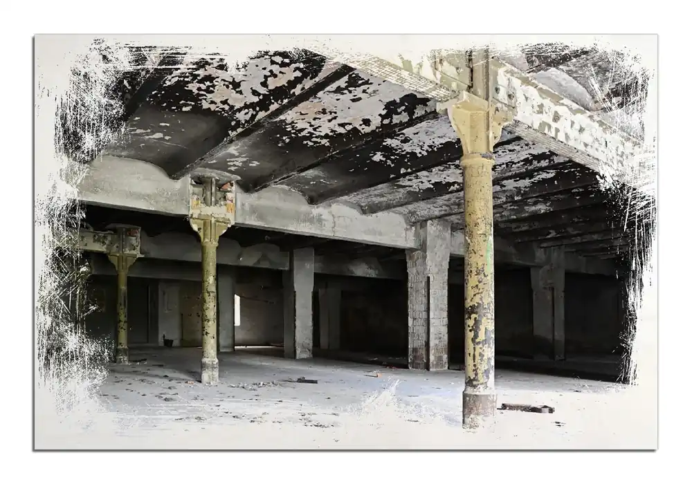 Holzbild Verlasse Brauerei - Alte Industriehalle 50 x 50 cm Geprüft