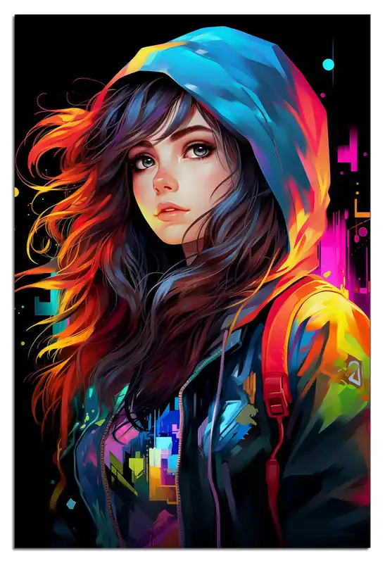 Kracherpreis Wandbild aus Acryl Cyberpunk-Mädchen 60cm x 90cm