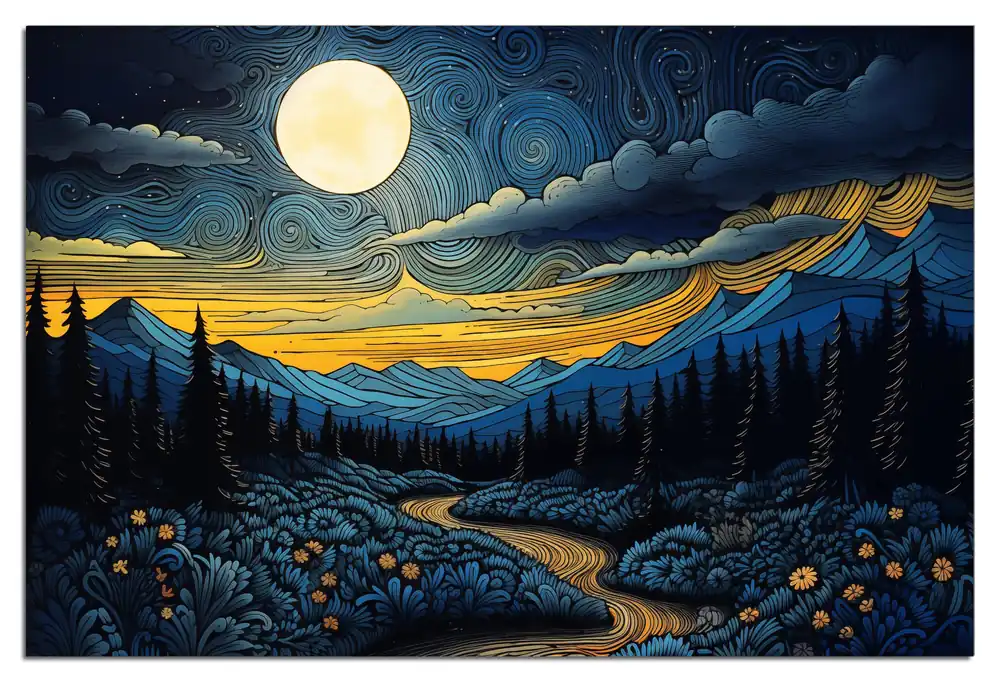 Top-Seller Wandbild aus Acryl Mondschein über den Bergen 60cm x 90cm