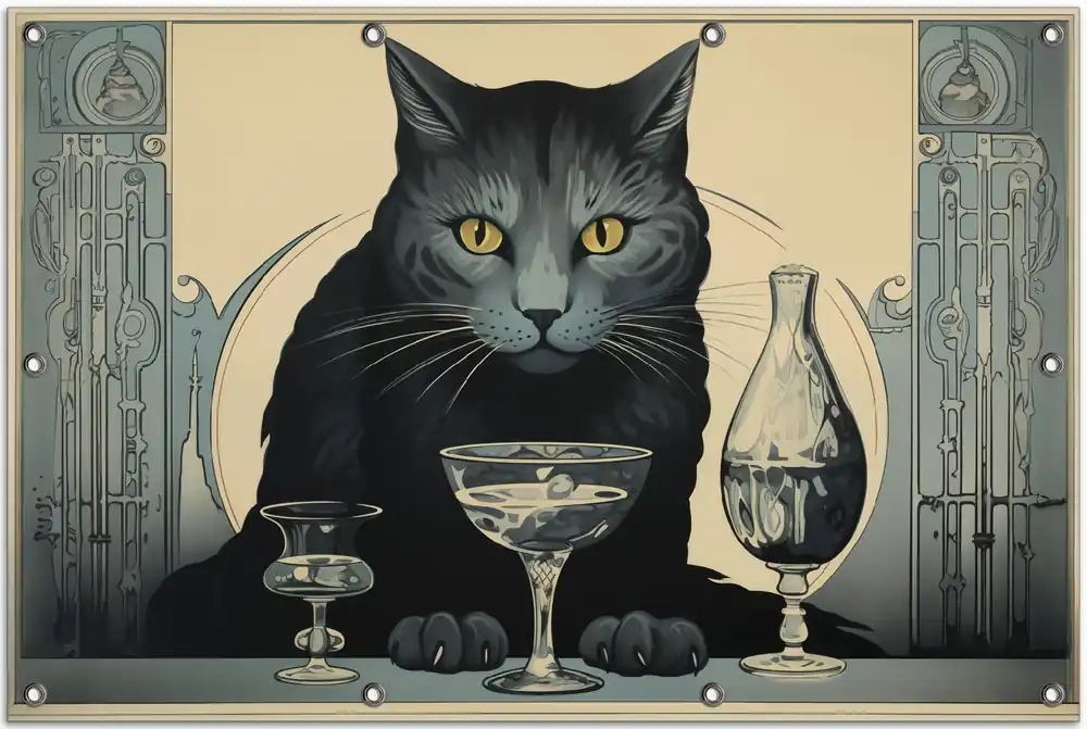 Gartenposter Katzenportrait in Art Deco 100 x 150 cm Markenware