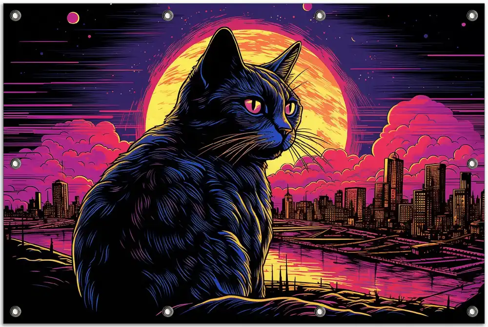 Gartenposter Katze unter Vollmond 80 x 120 cm Neu