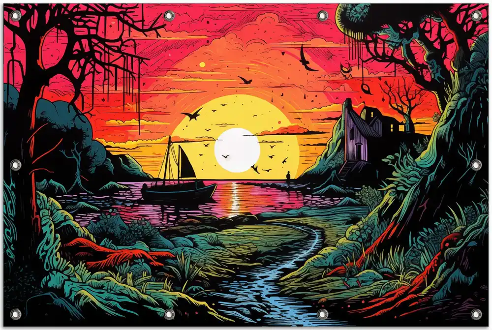 Kostenfreie Lieferung Gartenposter Verwunschenes Flussdelta 100 x 150 cm