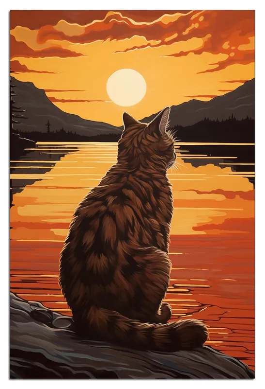 Glasbild Katzenstille im Sonnenuntergang 60 x 90 cm Angebot