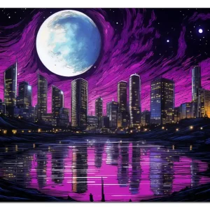 Aktuell Glasbild Mond über der Stadt 60 x 90 cm