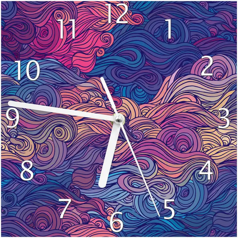 Begrenztes Angebot Wanduhr aus Glas Fantasievoller Wirbel mit weißen Zeigern, 30 x 30 cm