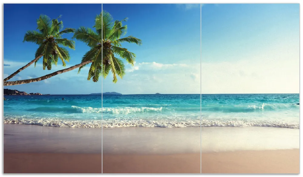 Preis Gesenkt Herdabdeckplatte Sandstrand auf den Seychellen - Urlaub unter Palmen Breite 60 cm x Höhe 52 cm. 1-teilig, 13 mm hohe Noppen