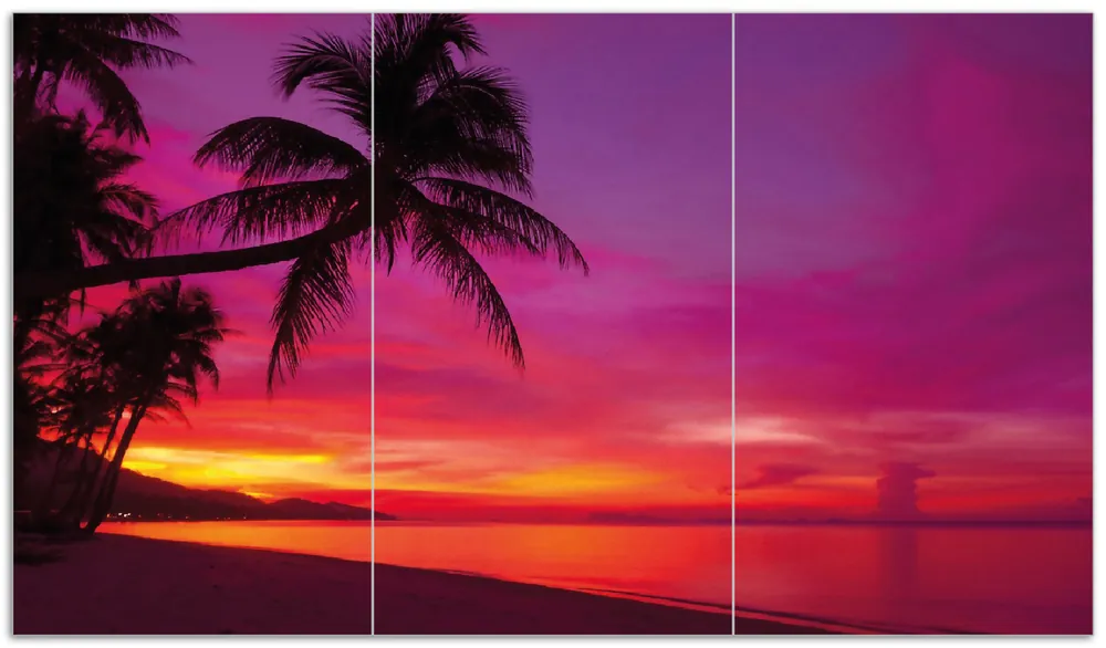 Kracherpreis Herdabdeckplatte Abendrot unter Palmen - pinker Himmel am Strand Breite 60 cm x Höhe 52 cm. 1-teilig, 13 mm hohe Noppen