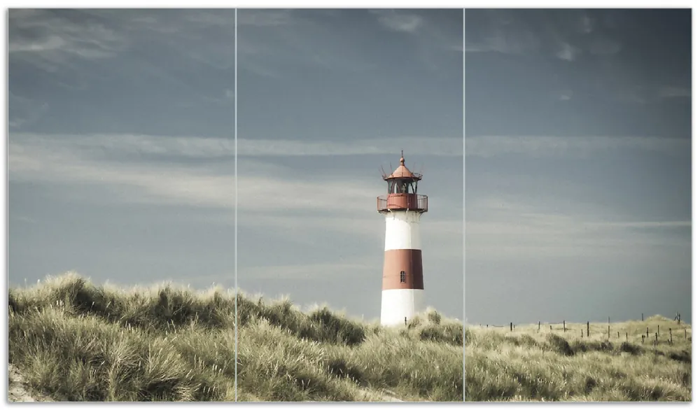 Mega-Angebot Herdabdeckplatte Leuchtturm auf der Düne am Strand Breite 60 cm x Höhe 52 cm. 2-teilig, 5 mm hohe Noppen