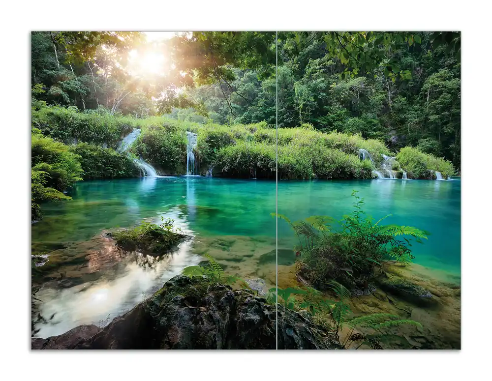 Letzte Chance Herdabdeckplatte Türkisgrüner See im Nationalpark in Guatemala Breite 60 cm x Höhe 52 cm. 2-teilig, 8 mm hohe Noppen