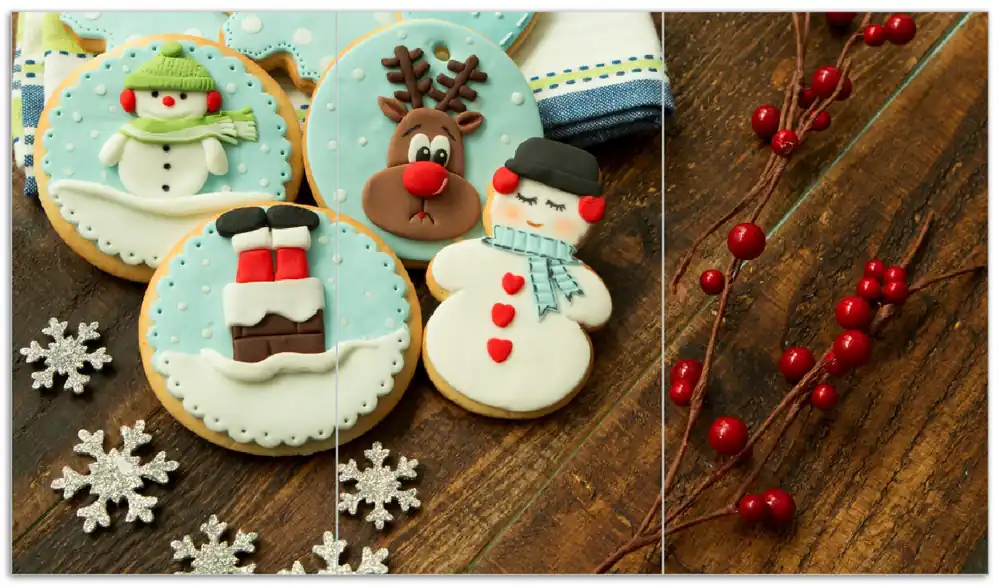 Herdabdeckplatte Weihnachten in der Küche - Plätzchen auf einem Holztisch Breite 60 cm x Höhe 52 cm. 2-teilig, 13 mm hohe Noppen Jetzt Bestellen