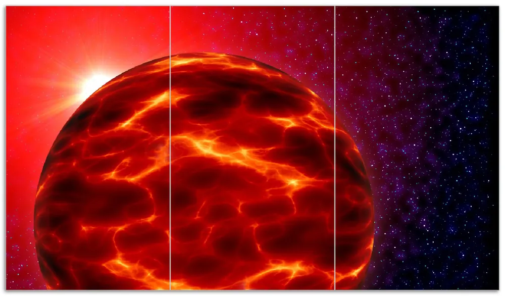 Herdabdeckplatte Abstrakter Planet im Weltall in glühendem rot Breite 60 cm x Höhe 52 cm. 2-teilig, 8 mm hohe Noppen Abverkauf