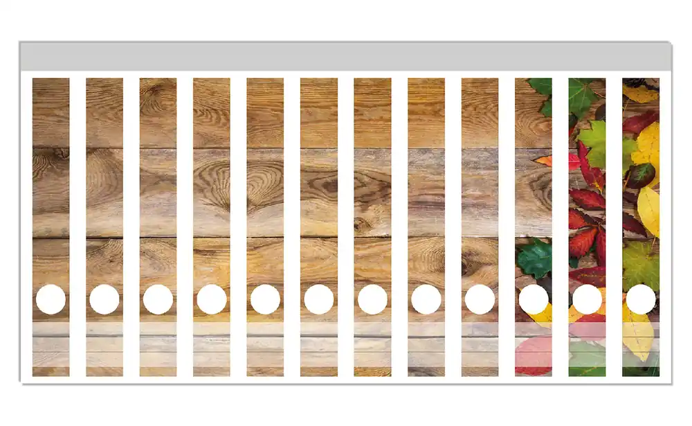 Ordnerrücken Sticker Herbstlaub auf Holzbrettern inkl. breiter Ordner, 6 Sticker Mega-Angebot