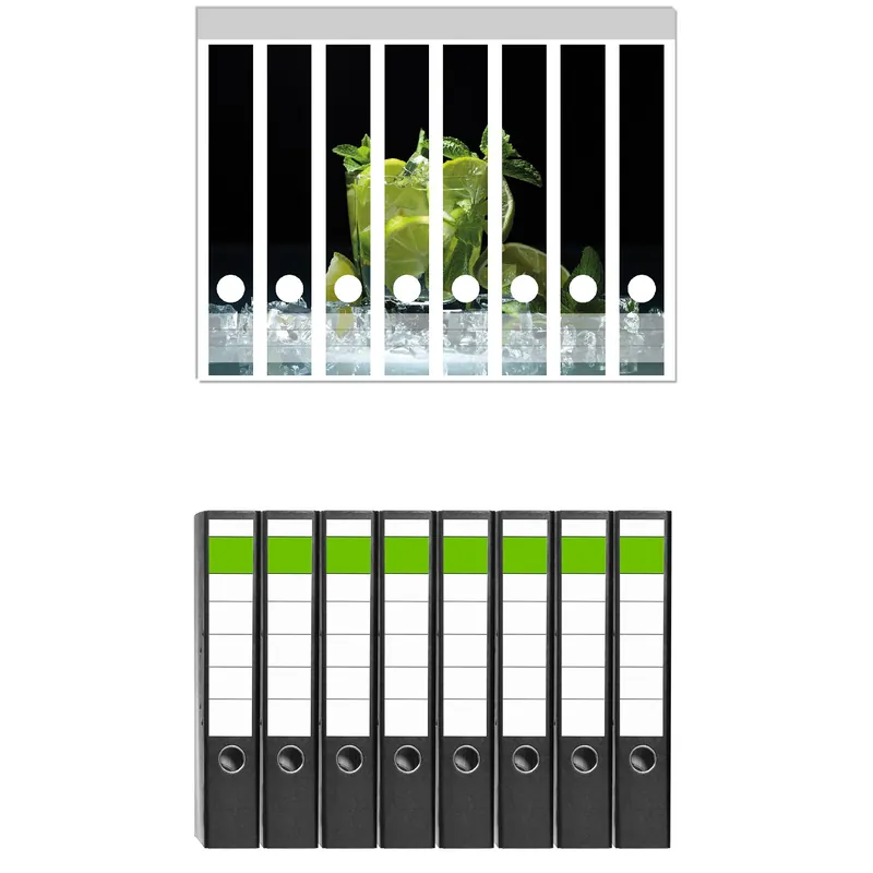 Ordnerrücken Sticker Mojito - Cocktail mit Limetten, Eis und Minze für breite Ordner, 9 Sticker Must-Have