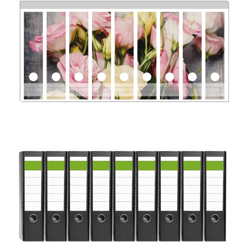 Ordnerrücken Sticker Gelbe und rosane Rosen inkl. breiter Ordner, 12 Sticker Wochenendangebot