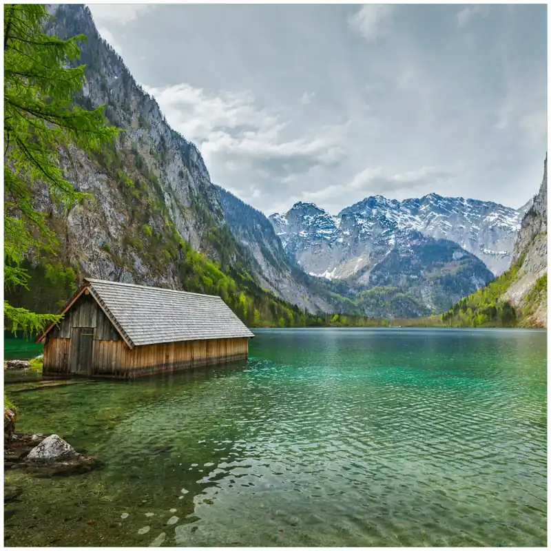 Knallerangebot Kühlschranksticker Berghütte an See 60 x 60 cm, Magnetfolie