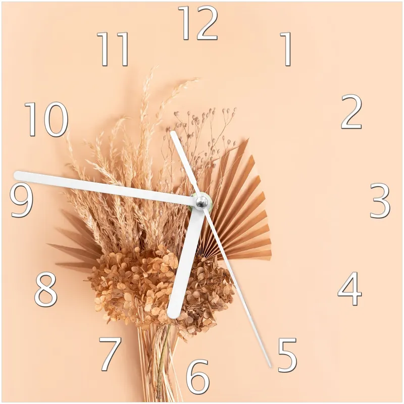 Begrenztes Angebot Wanduhr aus Glas Trockenblumenarrangement mit weißen Zeigern, 20 x 20 cm