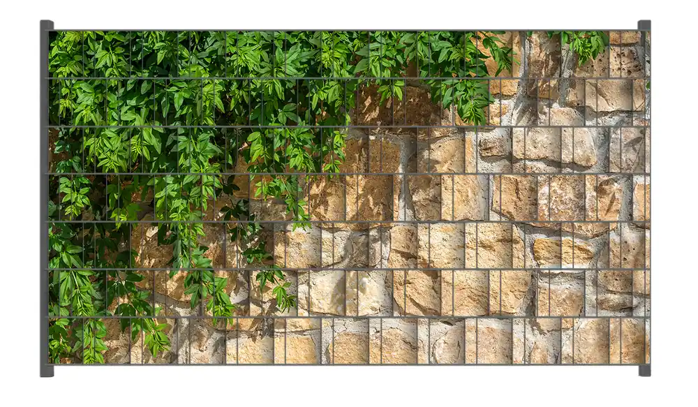 Sonderangebot Zaunsichtschutz Natursteinwand mit Ranken Breite 250 cm x Höhe 180 cm